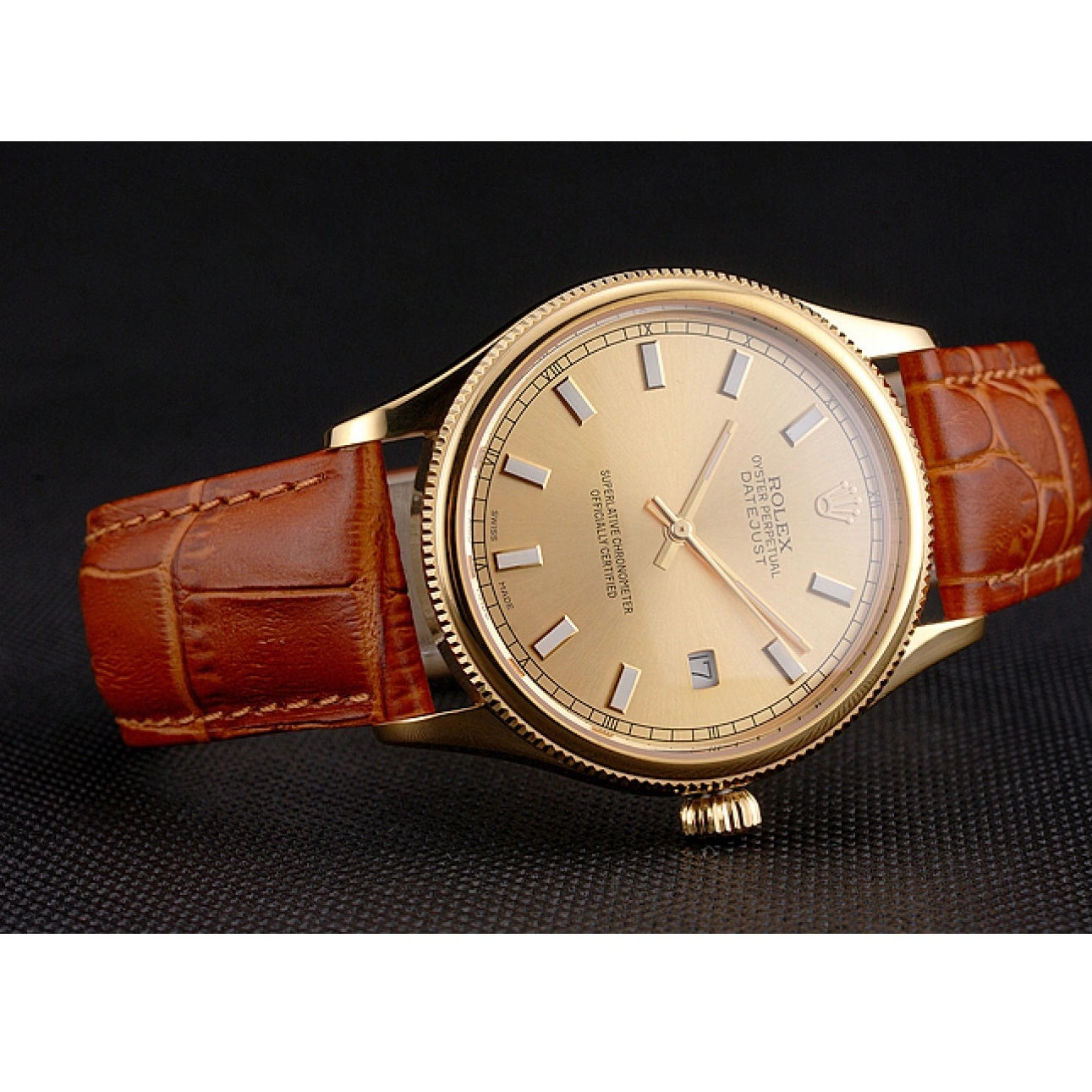 Good copy rolex watches Light Rolex Leather Case Brown Dial Gold Strap Gold Datejust Swiss 0713